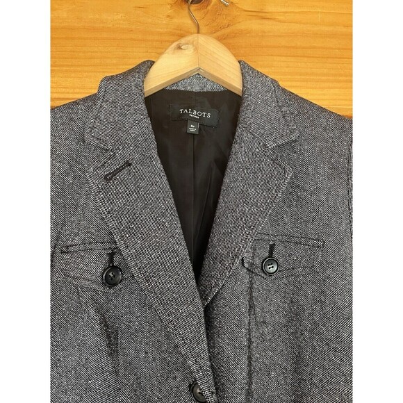 Talbots Jacket Womens Size 8P Black Donegal Tweed Wool Blend 2 Button 4 Pockets - Picture 3 of 6